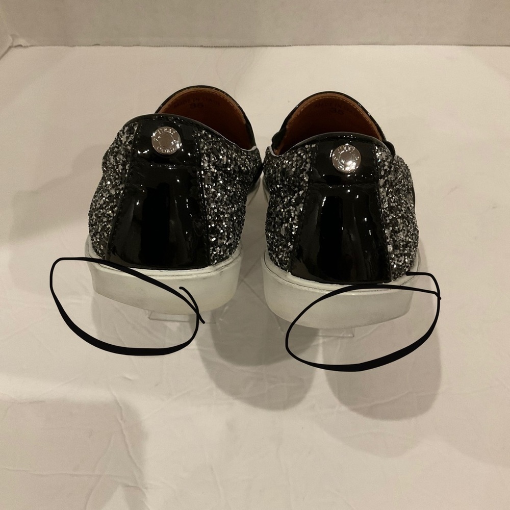 Jimmy Choo Demi Coarse Glitter Slip-Ons Sneakers Black and Silver - Picture 14 of 15